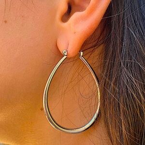 Silver Oval Tear Drop Hoop Earrings